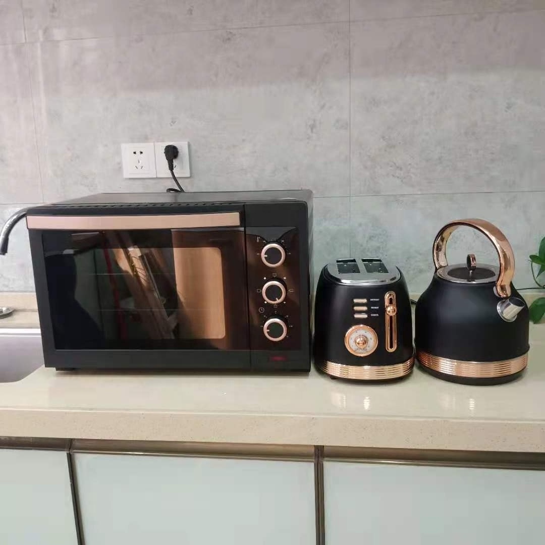 Wholesale 3 in 1 Breakfast Set Wood Handle 700W Microwave Oven 1.7L Electric Kettle 4 Slices Toaster Set