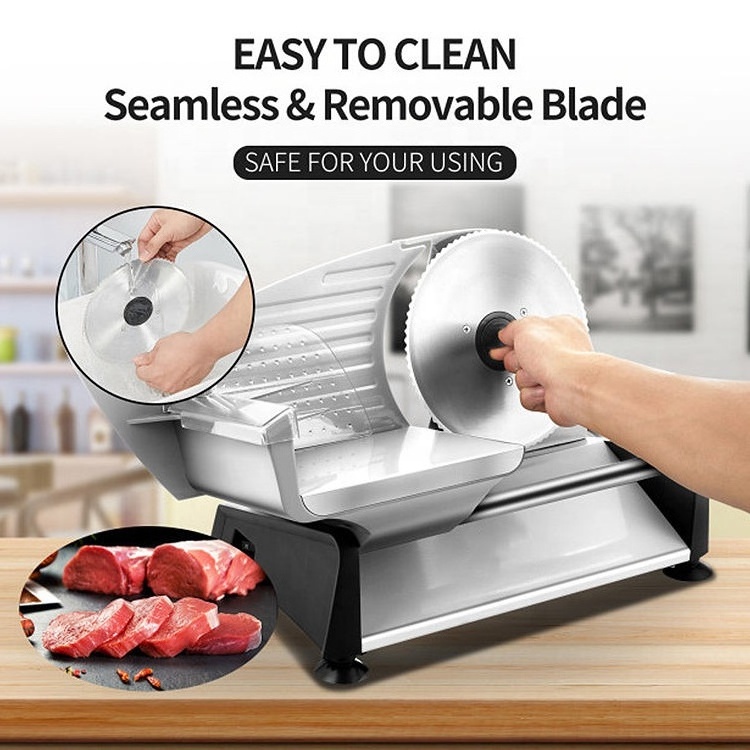 Automatic Stainless Steel 190 mm Gear Blade Lamb Fish Fruit Cutting Food Slicer Thickness Adjustable Electric Frozen Meat Slicer