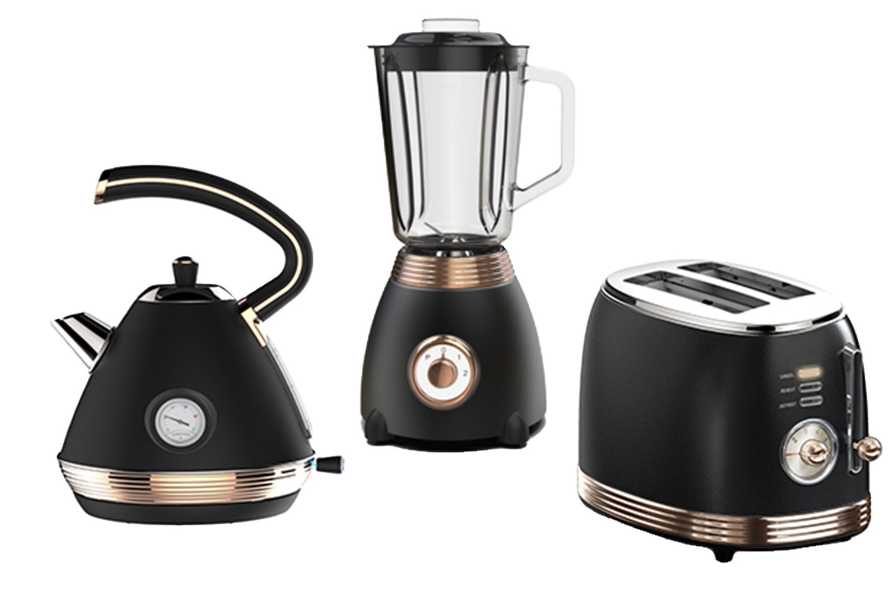 Unique rose gold electric Kitchen appliances retro set 1.7L kettle & 2 slice toaster & 1.5L blender