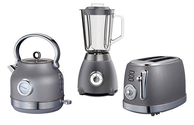 Matching Breakfast Set 1.8L Electric Stainless steel Printing Kettle Bagel 2 Slice Toaster  and Blender  with glass jar