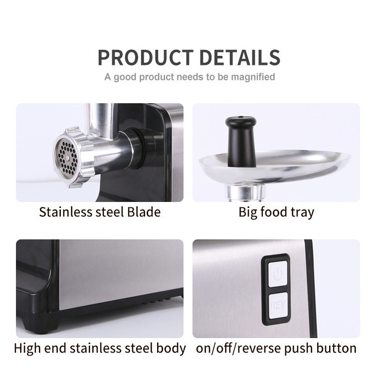 Multi-function 1200W Stainless Steel Blade Exchangeable 3 Cutting Plates Electric Meat Grinder