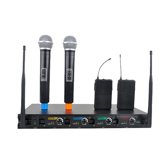 FM Transmitter Handheld&lavalier Wireless Mini Microphone UHF-408 Karaoke Microphone Portable Cardioid Metal with LED Lights Be