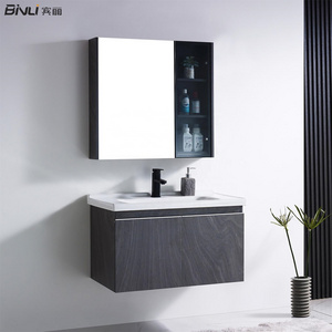 Modern Furniture Plywood Bathroom Ceramic Basin Mirror Cabinet Vanity with Stainless Steel Hinge