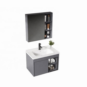 2023 New design 600mm wall mounted bathroom sets grey aluminium bathroom vanity cabinet with ceramic wash basin