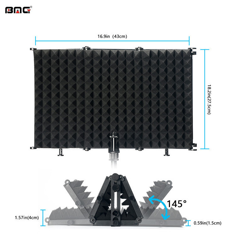 BMG Portable Studio Microphone Mic Acoustic Sound Plastic 3 Doors Isolation Shield Isolation with Absorbing