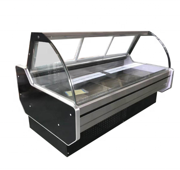 Butchery shop glass door service counter deli meat show case refrigerator