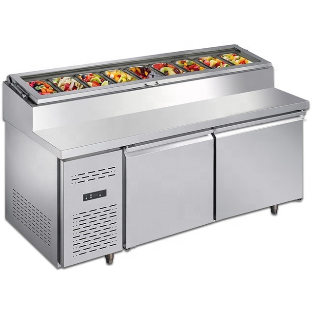 Good price kitchen equipment Glass top cover Commercial salad cooler prep refrigerator Salad working table