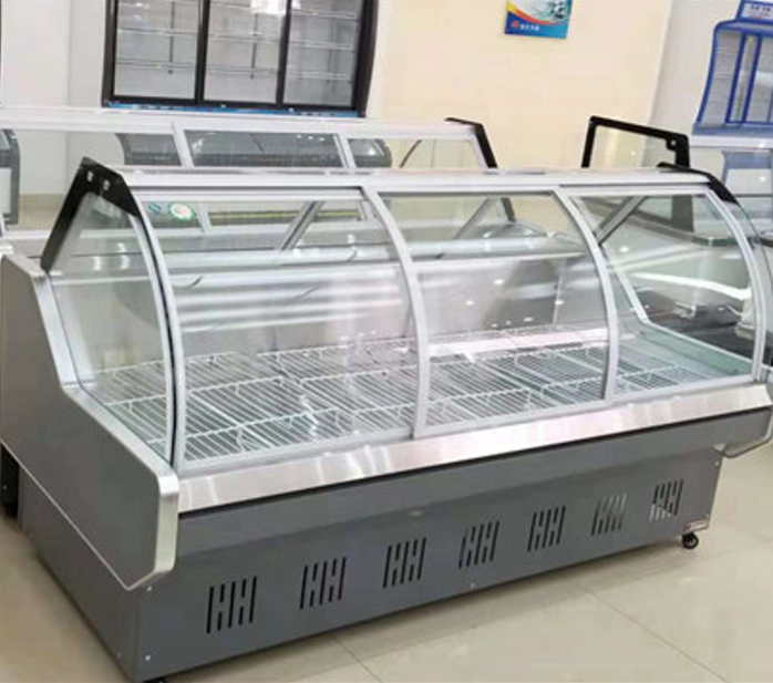 Butchery shop glass door service counter deli meat show case refrigerator