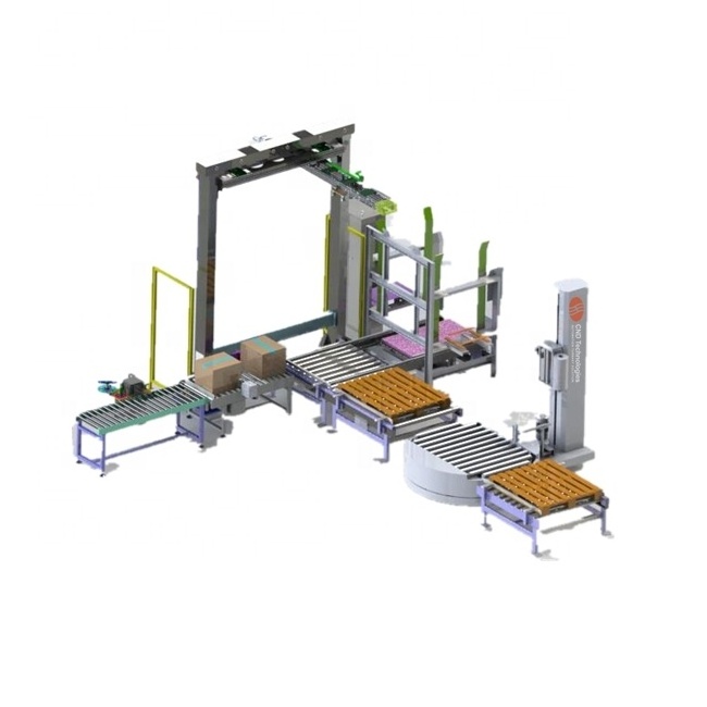 High efficiency industrial carton case box robot palletizer manipulator on-line wrapping machine