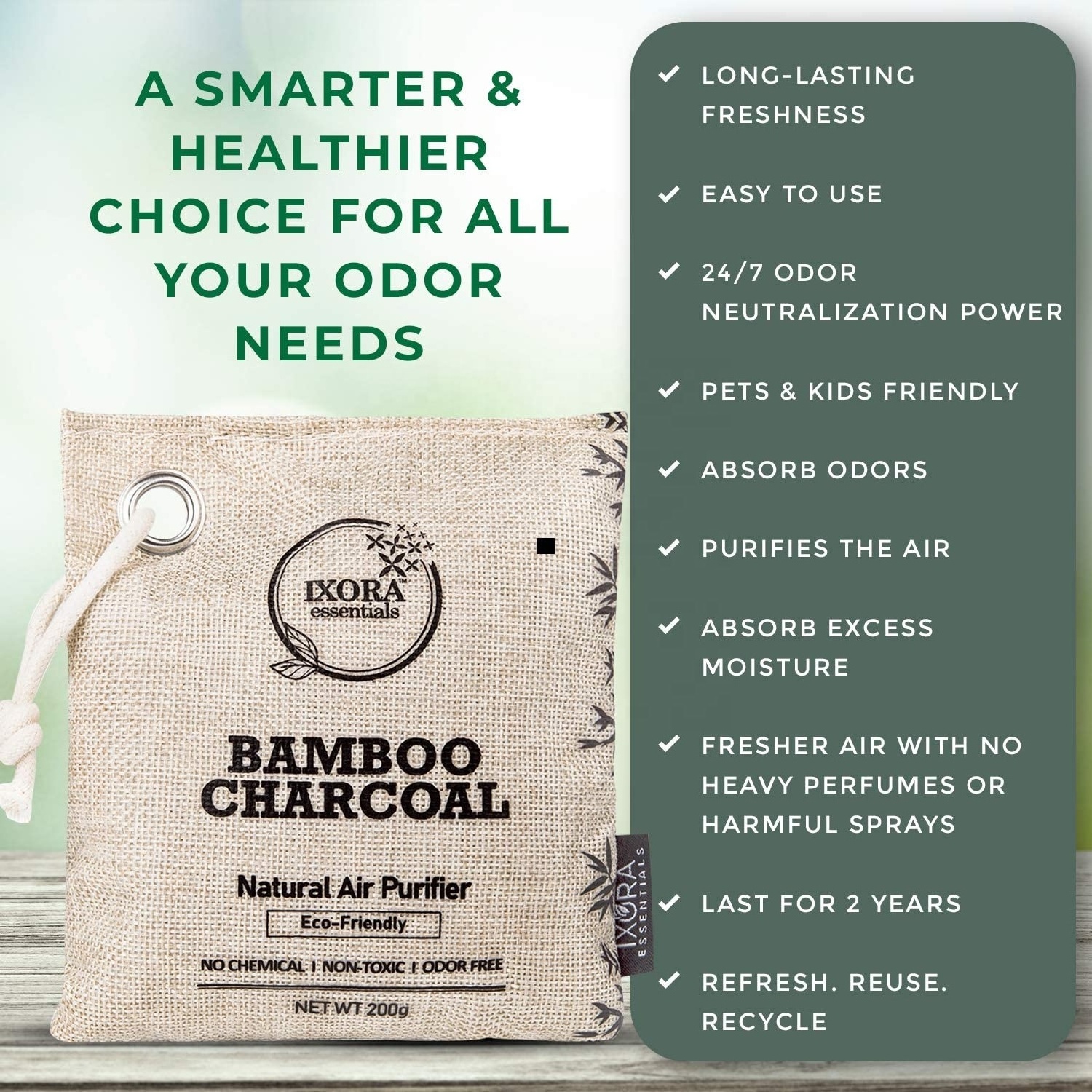 Bamboo Charcoal Air Purifying Bag, Charcoal Odor Absorber, Pet Odor Eliminator