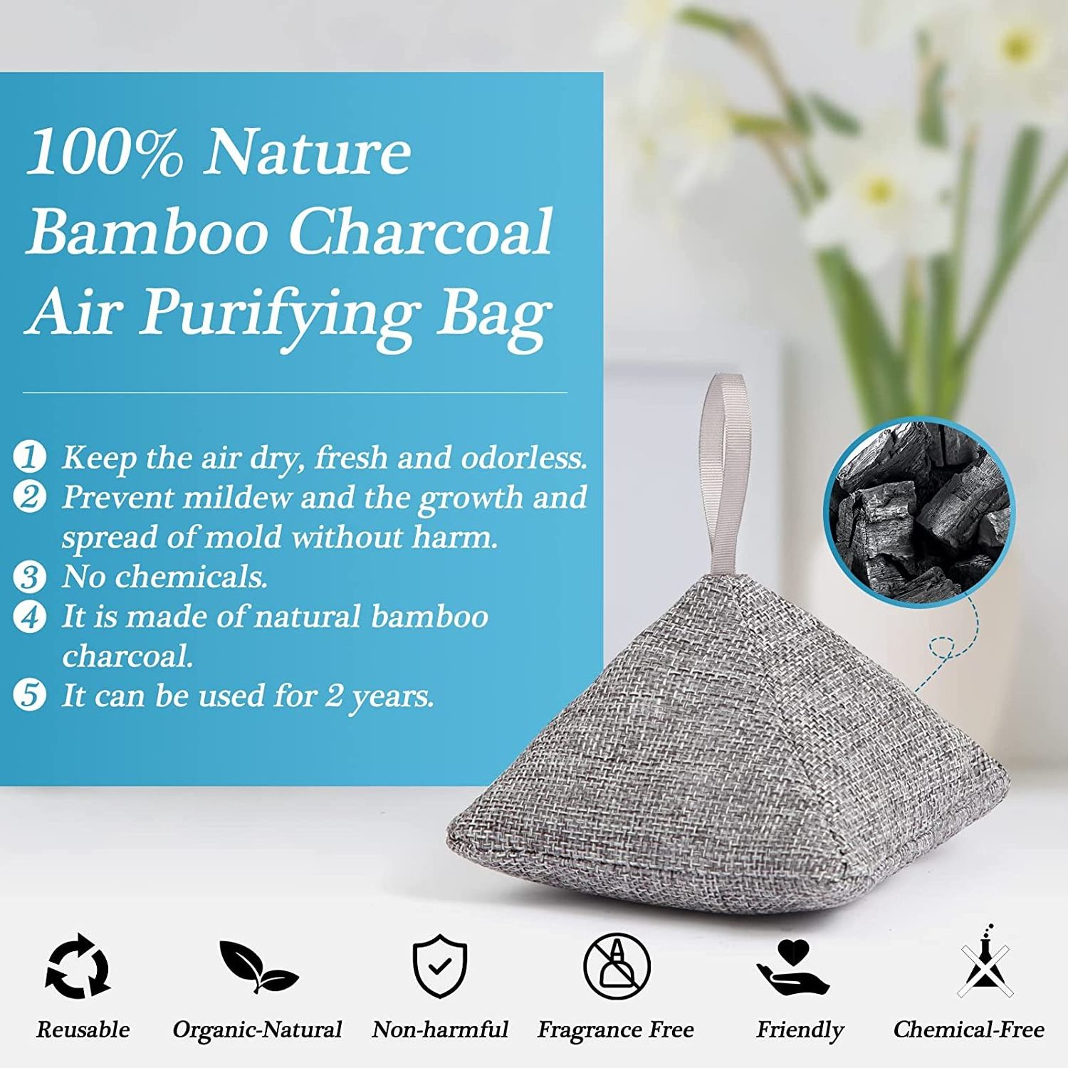 Nature Fresh Bamboo Charcoal Air Purifying Bags Activated Odor Absorb, Home Moisture Absorb And Deodorizer, Odor Eliminator