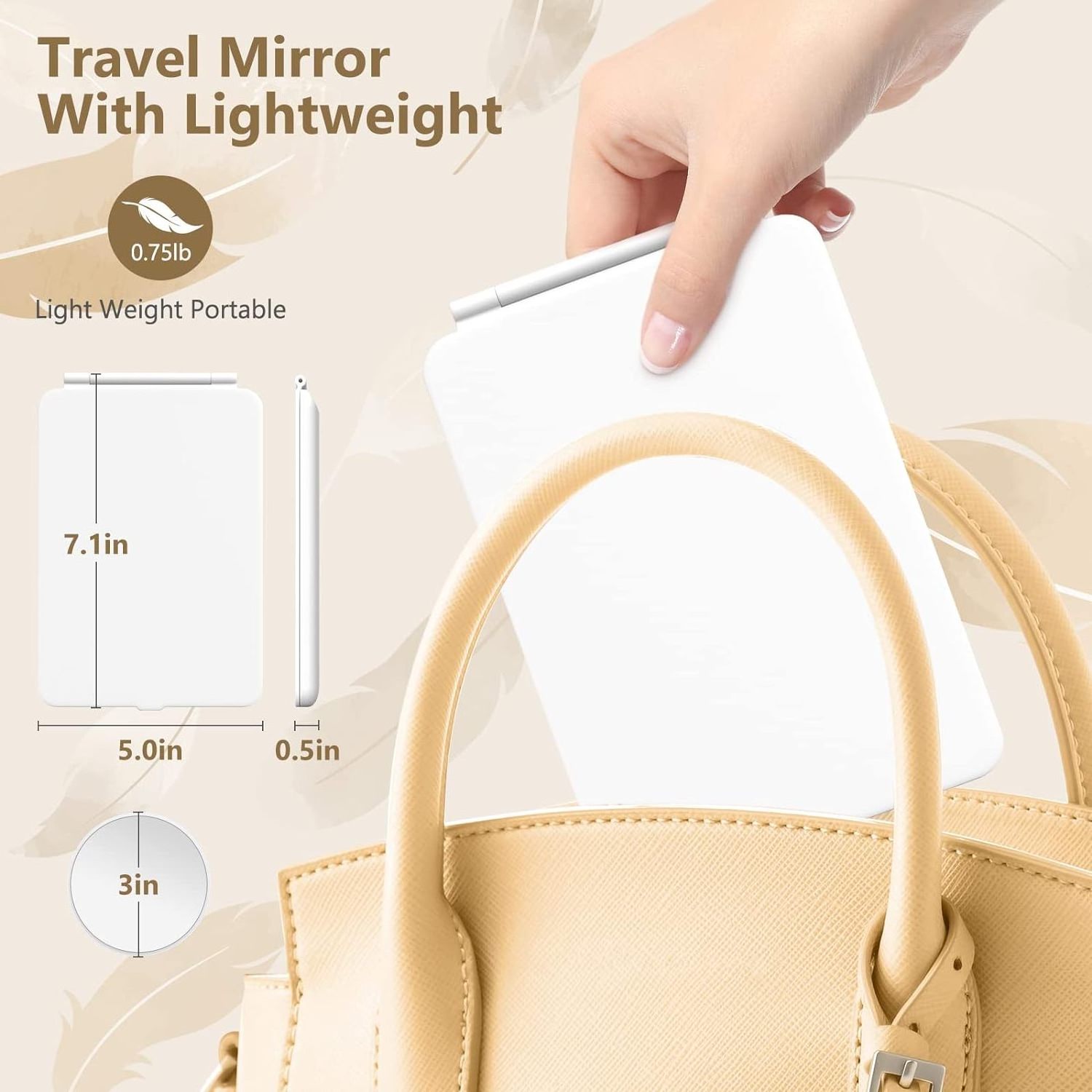 Rechargeable travel cosmetic mirror with 10 times magnifying glass, with 80 LED lights, 3-color lighting