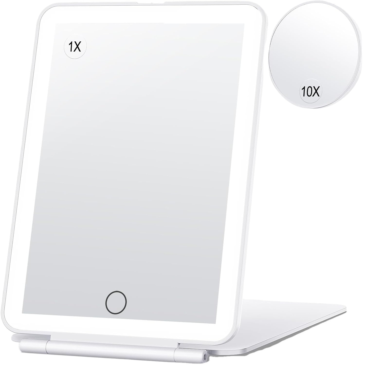 Rechargeable travel cosmetic mirror with 10 times magnifying glass, with 80 LED lights, 3-color lighting