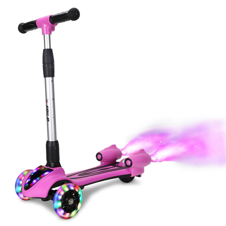 Folding Seat Portable Rocket CE certification 3 wheels with LED Lights Children Spray Smoke Bubble Kids Foot Kick Scooters