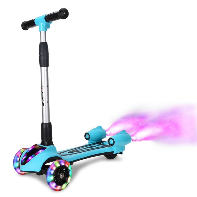 Folding Seat Portable Rocket CE certification 3 wheels with LED Lights Children Spray Smoke Bubble Kids Foot Kick Scooters