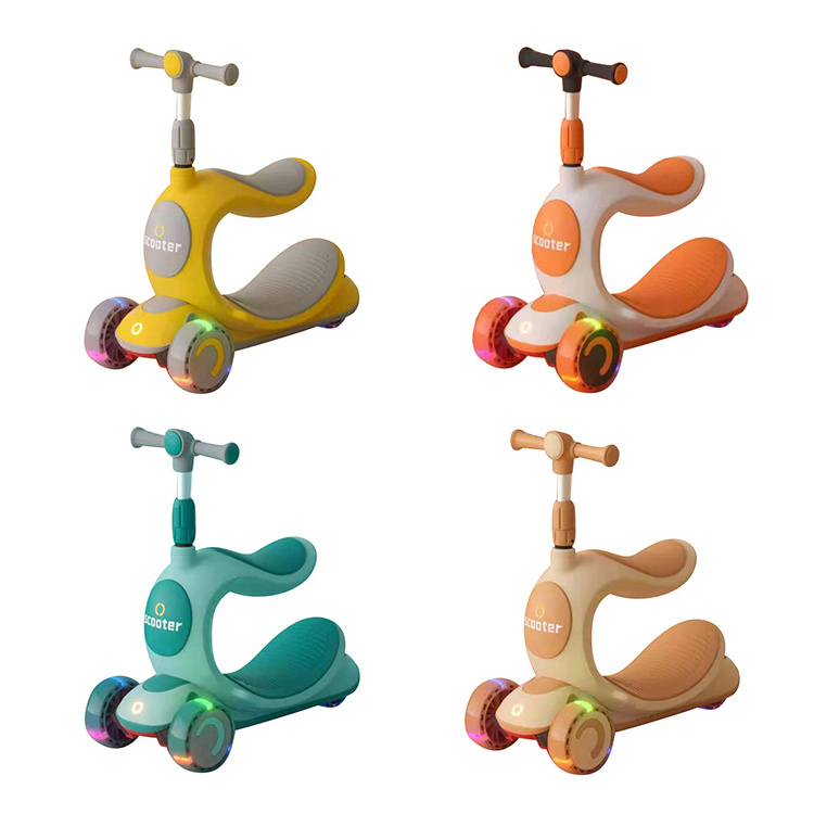 Foldable Easy Storage Adjustable Height 3 Wheels Detachable Seat Cute Toy for Children 2 in 1 Foot Kick Kids Scooter