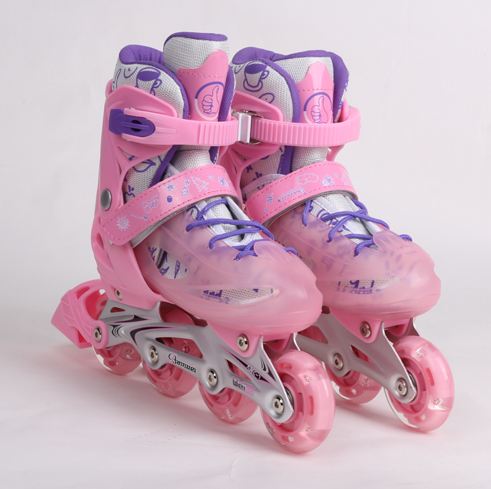 2021 popular hot sell cheap 3 in 1 sensitive brake macaron pink flashing roller for children inline skate