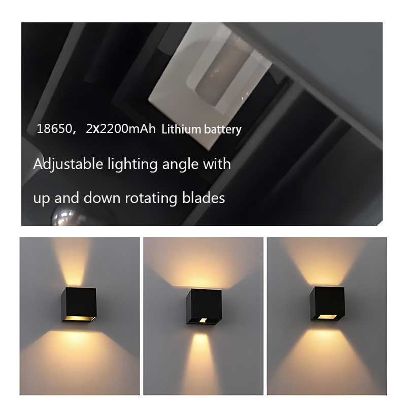 2.2W Rechargeable Battery Wall Lamp Outdoor European Up And Down Exterior Cube Aluminum Adjustable Decoration Garden Porch Light