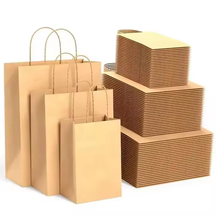 OEM logo print ecological restaurant take out coffee packaging twist handles recycled commercial kraft togo paper bags for food