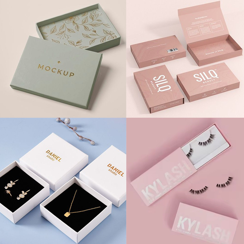 Customized Gold Logo Jewelry Gift Box kraft Paper Earrings Necklace Bracelet Ring Box Removable Lid Rigid Gift Boxes With Neck