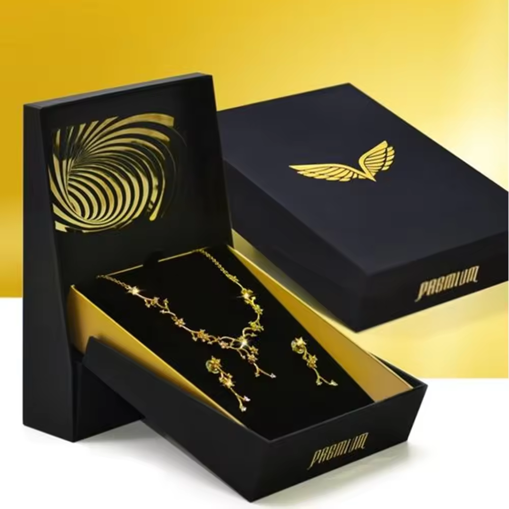 Customized Gold Logo Jewelry Gift Box kraft Paper Earrings Necklace Bracelet Ring Box Removable Lid Rigid Gift Boxes With Neck