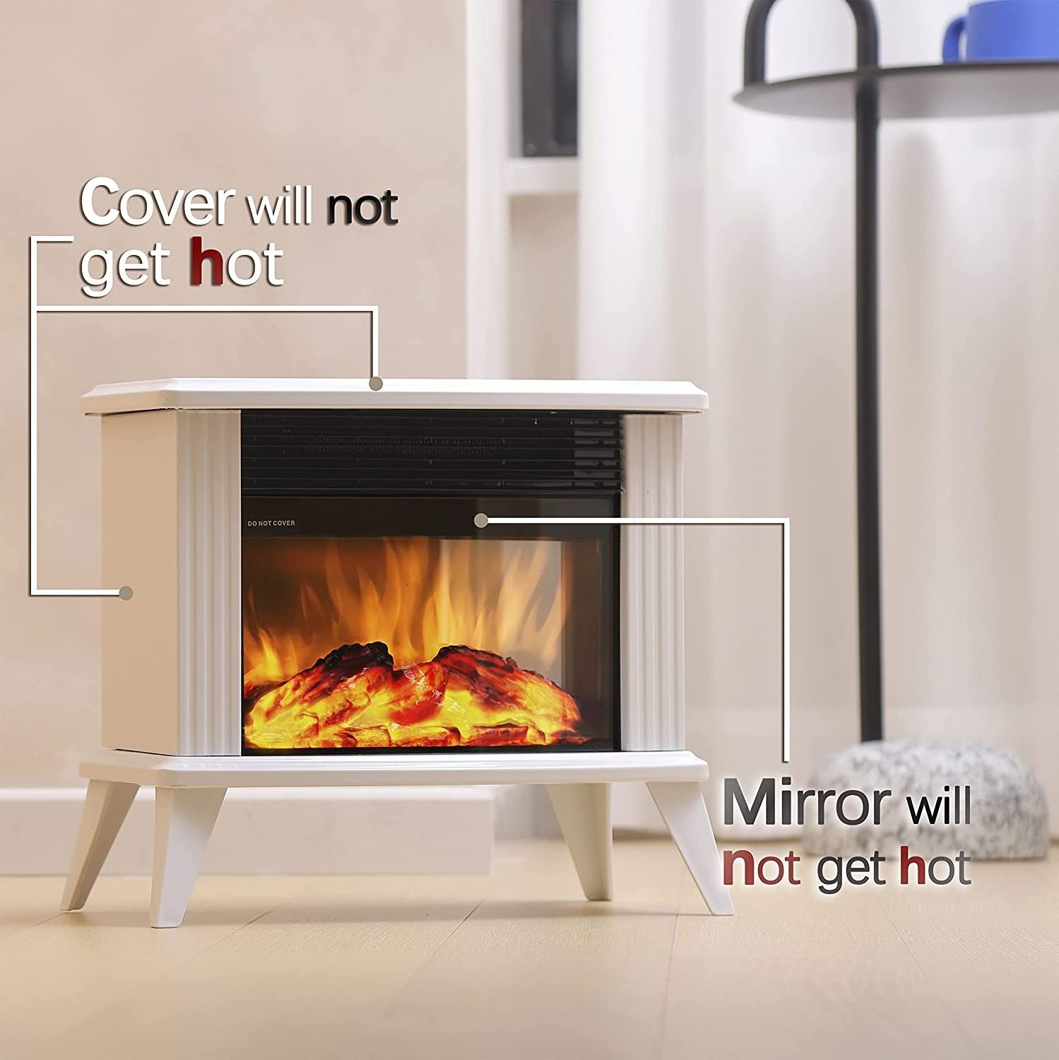 Modern Household Half Round Decorative Portable 3 Sided Led Freestanding Small White Electric Fireplace  Heater