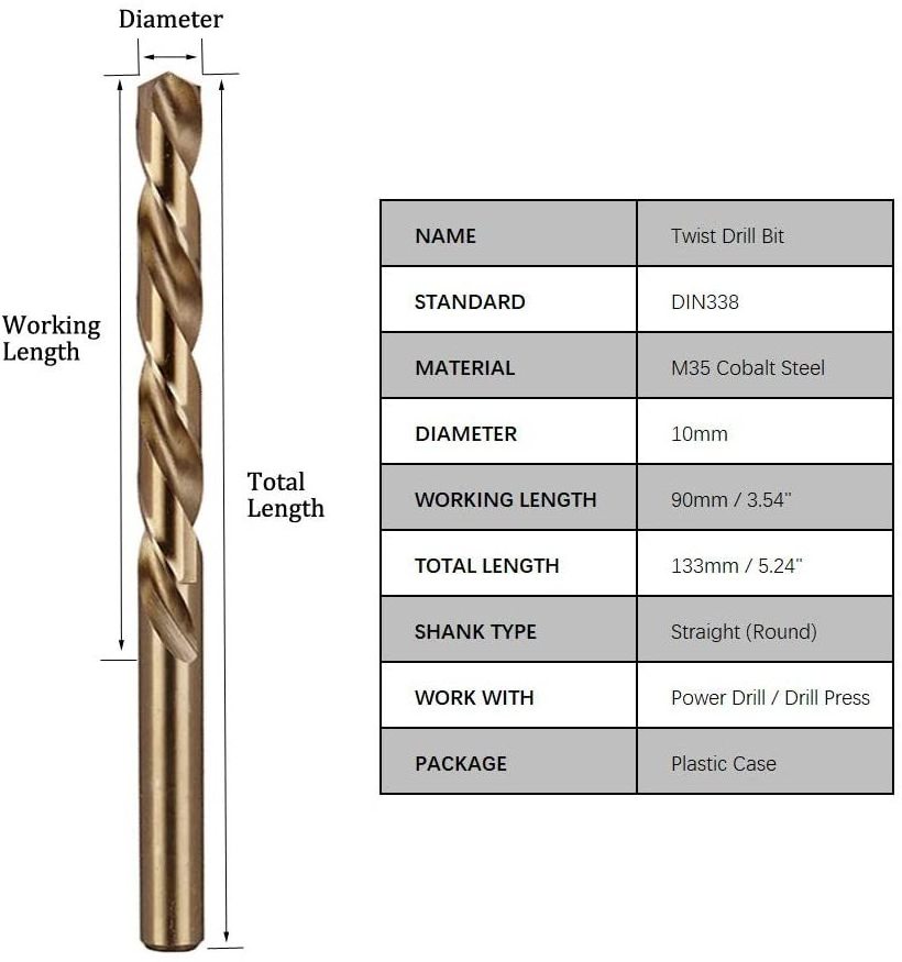 Twist Drill Bits High Speed Steel 5% Cobalt Drill Bit Set High Quality 10MM Accept Various Drills Customization