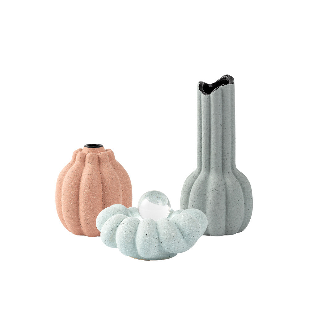 ceramic vase flower Morandi matte pumpkin shape Vertical Grain porcelain flower arrangement vase for home weeding decoration