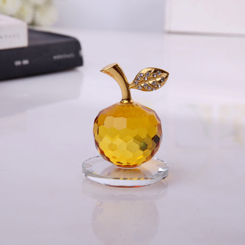 Christmas Gift Natural colorful Apple Crystal Figurine Ornament gold leaf with Gemstone Carved Apple Statue For Home Decoration