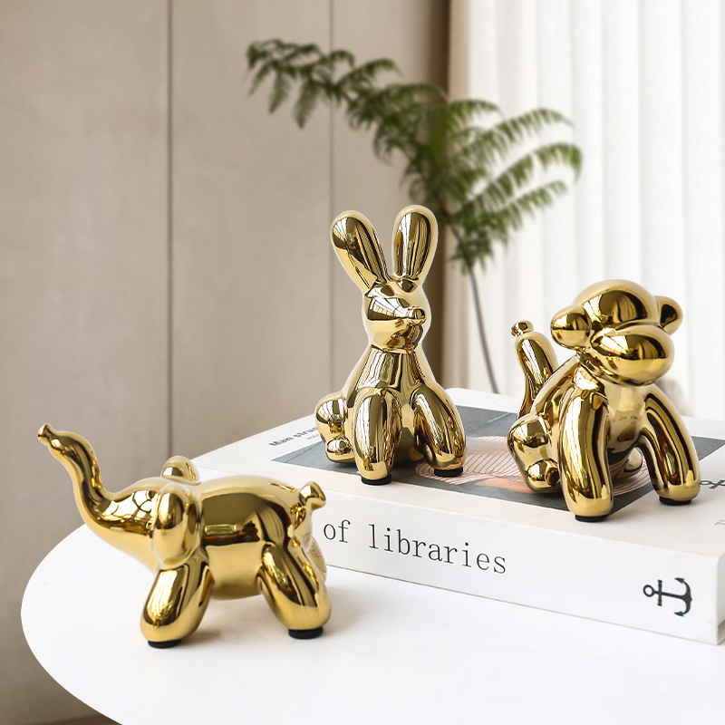 small ceramic animals dog elephant rabbit monkey nordic luxury ectroplated silver gold animal figurines statue table decoration