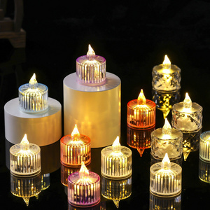 wholesales LED Electronic plastic Candle vertical stripes Transparent flameless Fake Tea Candle for Wedding Valentine Decor