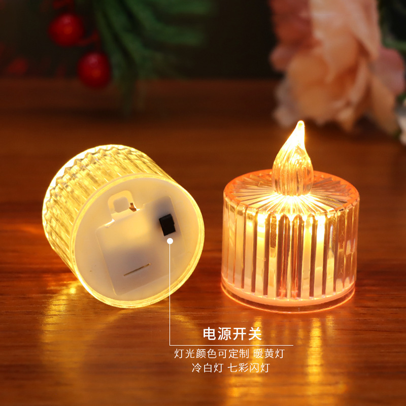 wholesales LED Electronic plastic Candle vertical stripes Transparent flameless Fake Tea Candle for Wedding Valentine Decor