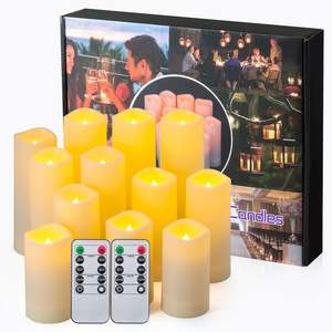 set of 10 pillar plastic led candle flickering flameless waterproof Battery Operated Candles with remote control Timer gift box