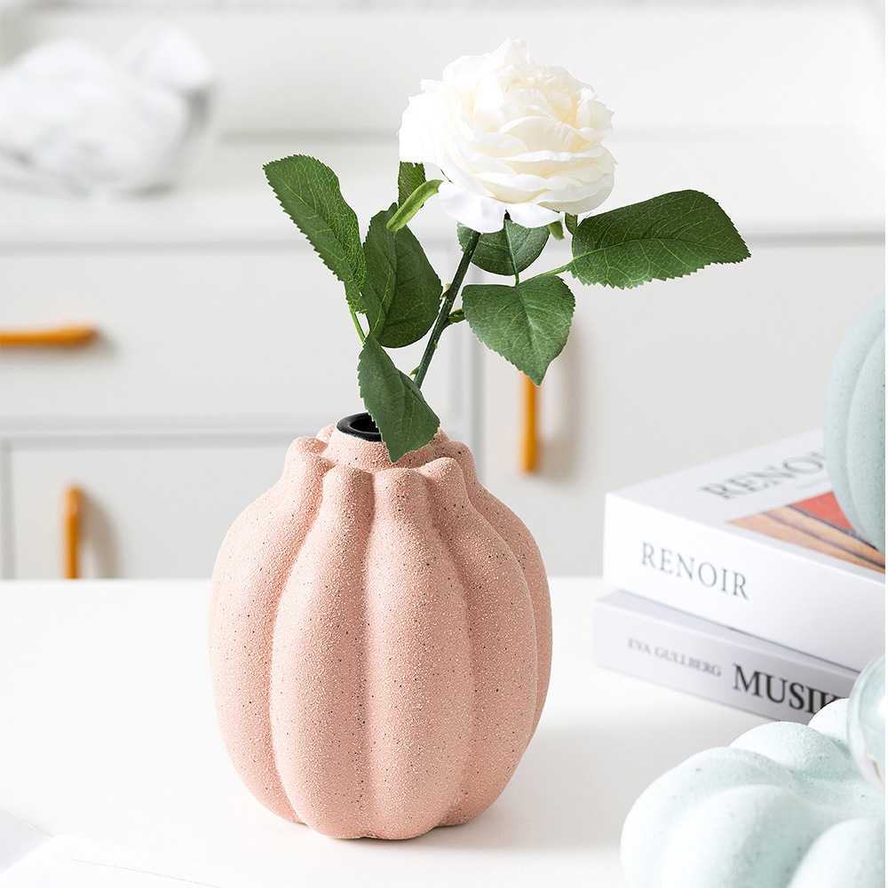 ceramic vase flower Morandi matte pumpkin shape Vertical Grain porcelain flower arrangement vase for home weeding decoration