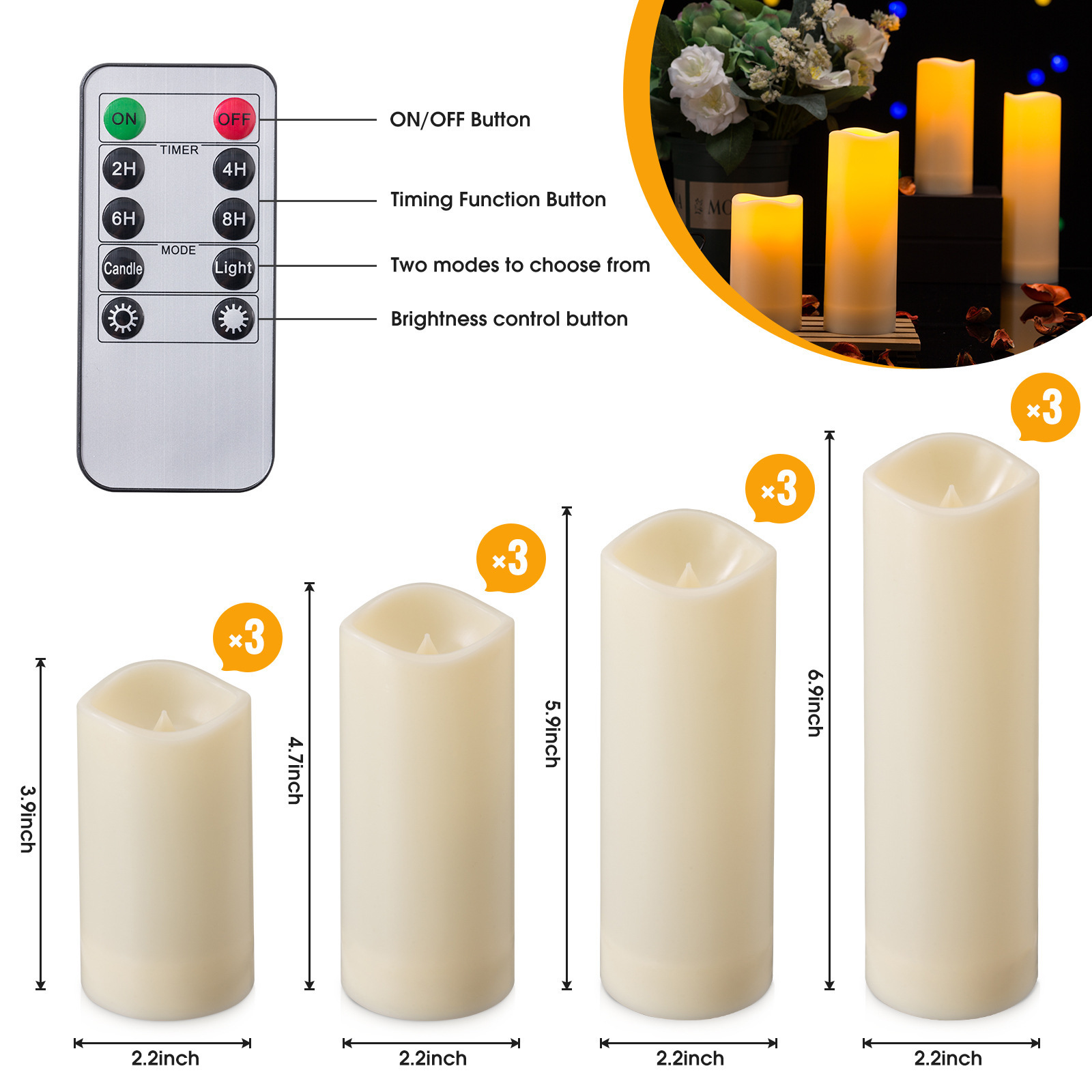 set of 10 pillar plastic led candle flickering flameless waterproof Battery Operated Candles with remote control Timer gift box