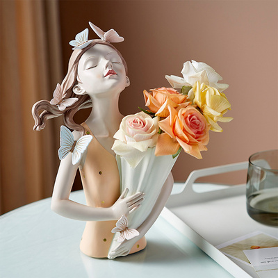 nordic beautiful Butterfly Girl Holding Flower Vase resin girl
