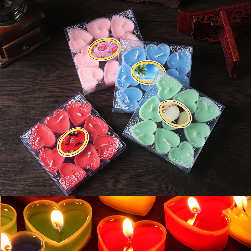 wholesale tea light candles box multi color heart shaped flameless candle paraffin wax for home wedding tealight holder