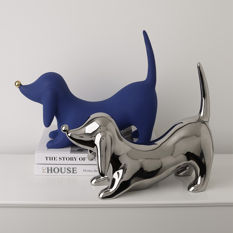 doberman dog statue lovely luxury silver blue electroplated ceramic dog statue sculpture TV cabinet decor kids bedroom decor