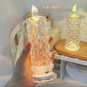 Romantic Rose Pattern Refraction Halo Projection flameless led Electronic candle Night Lights Desktop Ornament for wedding gifts