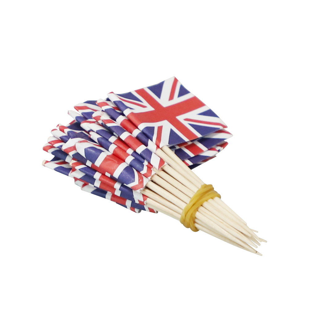 Factory Custom Printing Small 2.5x3.5CM Wooden Toothpick Flags With 6.5CM Stick