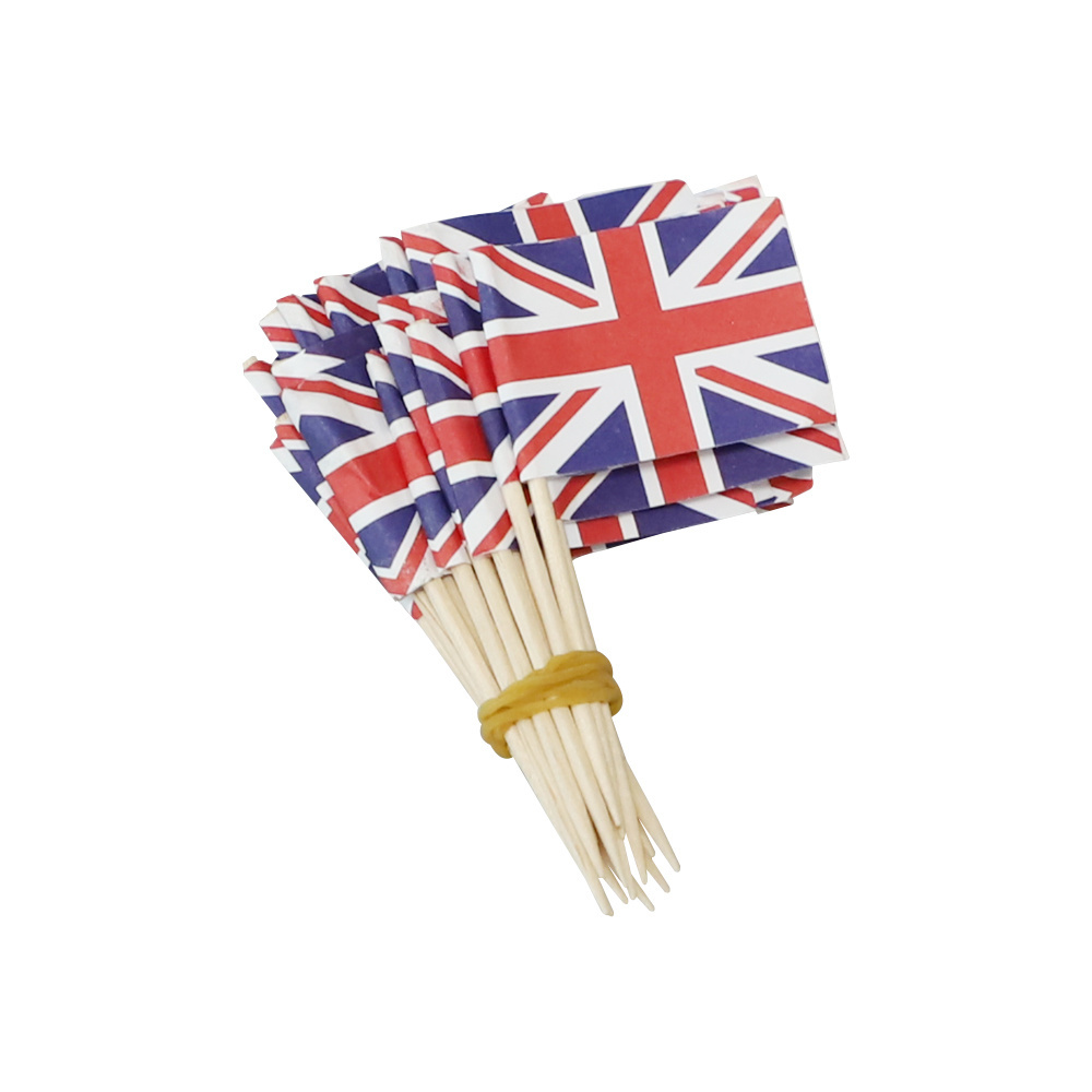 Factory Custom Printing Small 2.5x3.5CM Wooden Toothpick Flags With 6.5CM Stick