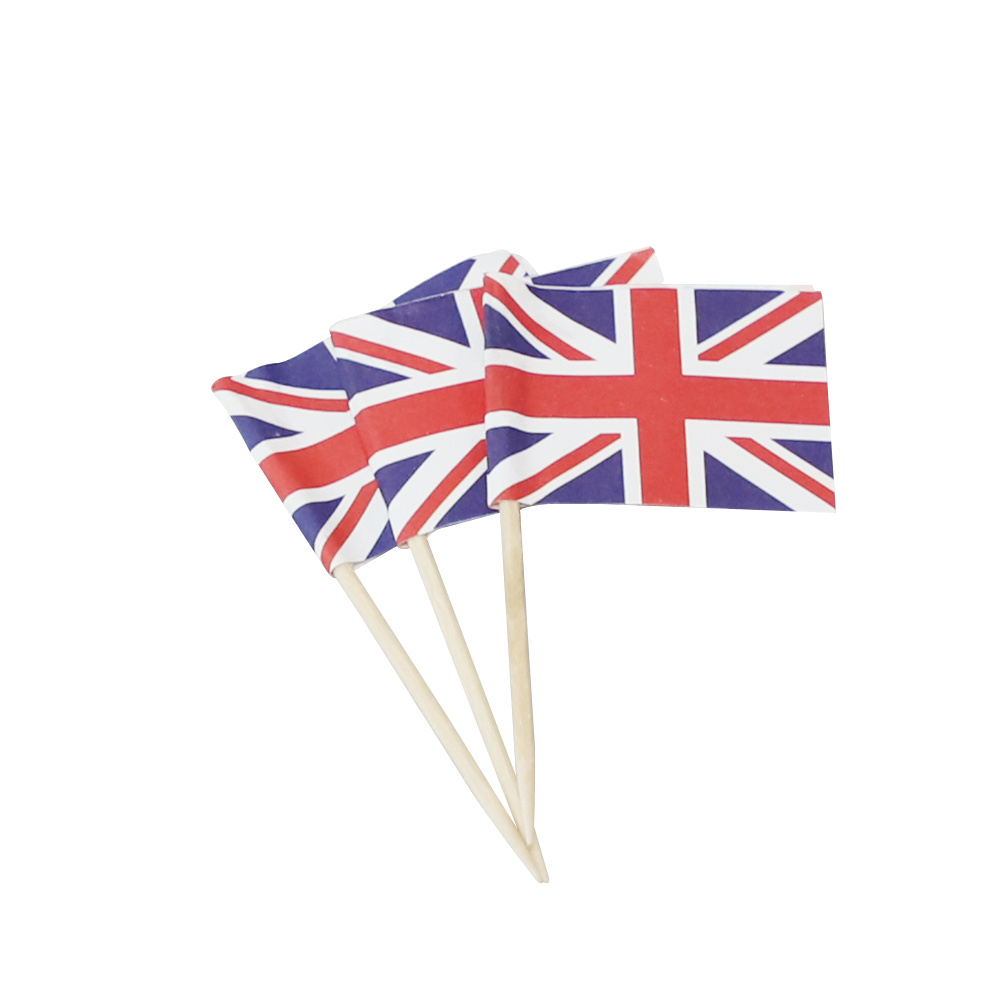 Factory Custom Printing Small 2.5x3.5CM Wooden Toothpick Flags With 6.5CM Stick