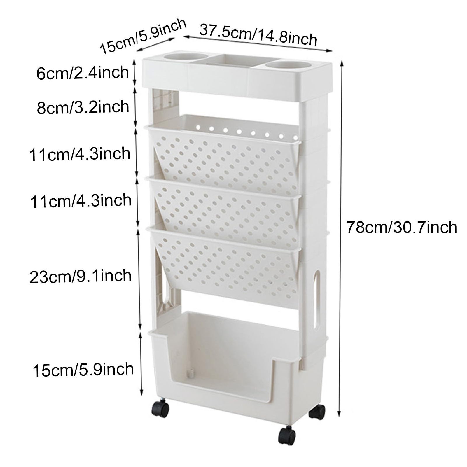 5 Tier Book Rack Storage Bookshelf Removable Plastic Practical Rolling Organization Shelf with Wheel