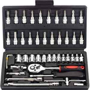 46pcs Drive Socket Set SAE and Metric Hex Bit Socket Set, Ratchet Wrench Set for Auto Repair Household