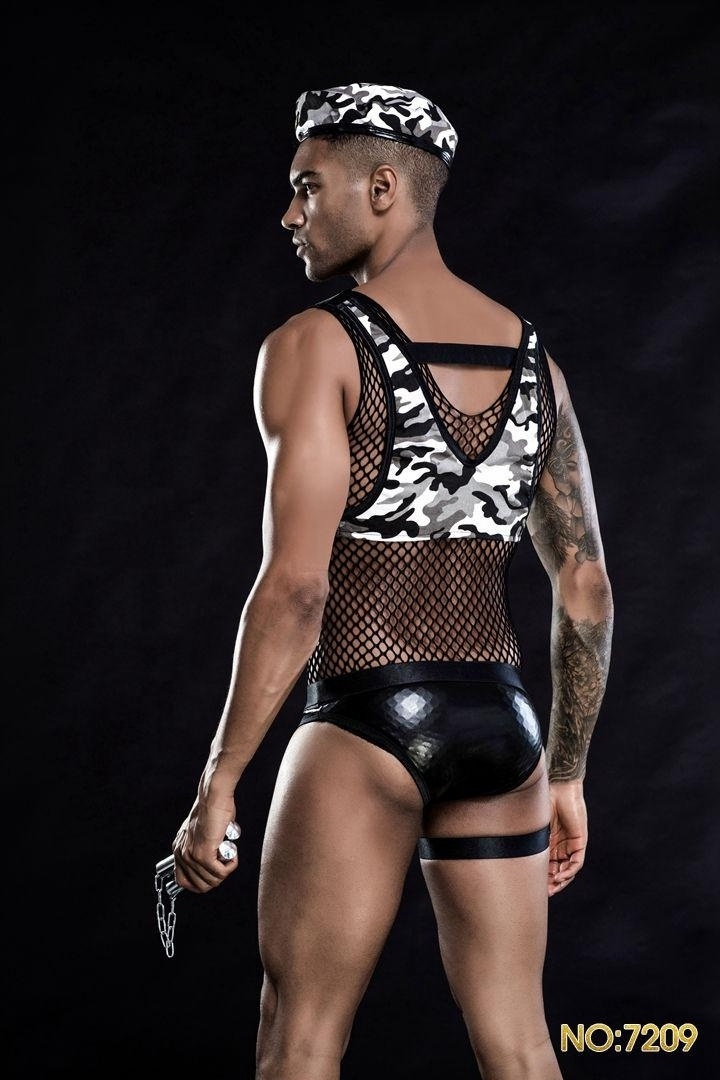 New Arrival Black Fishnet Outfit Mens Underwear Lingerie Men Sexy Army Costume