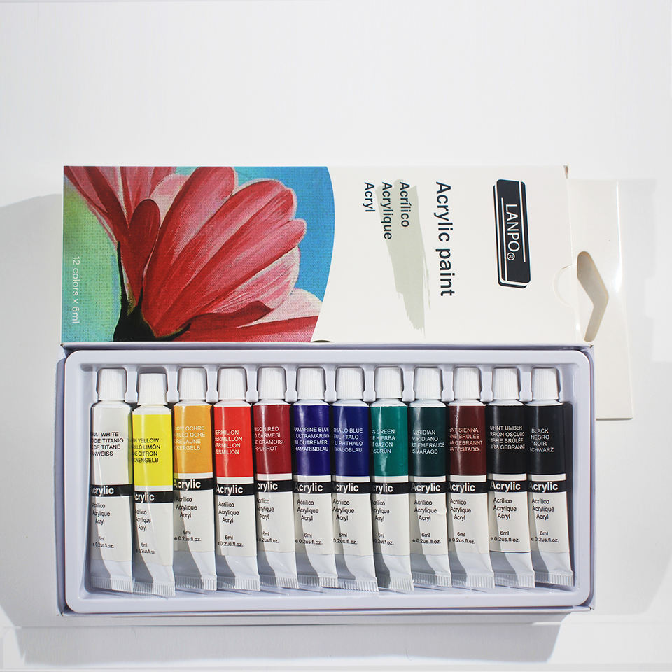 Student  12 color Acrylic paint set 6ml in paper box