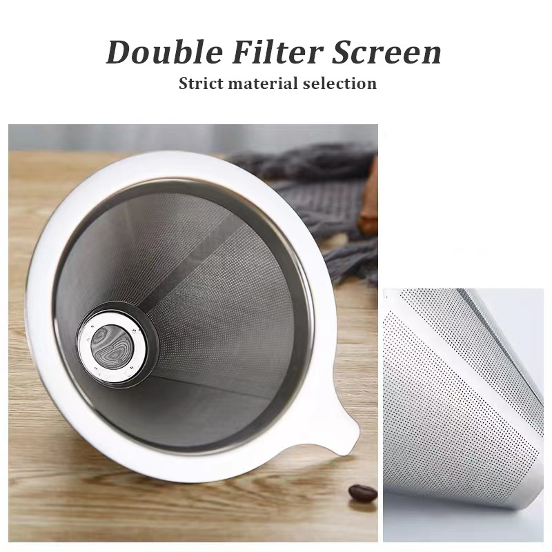 portable Reusable double layer metal mesh coffee maker pour over stainless steel coffee filter coffee cone drip