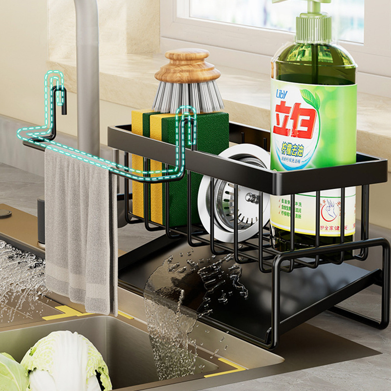 Kitchen Metal Drain Basket Rack Sink Sponge Storage Holder Towel Drying Organizer Rack