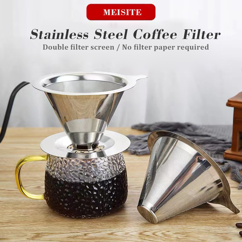 portable Reusable double layer metal mesh coffee maker pour over stainless steel coffee filter coffee cone drip