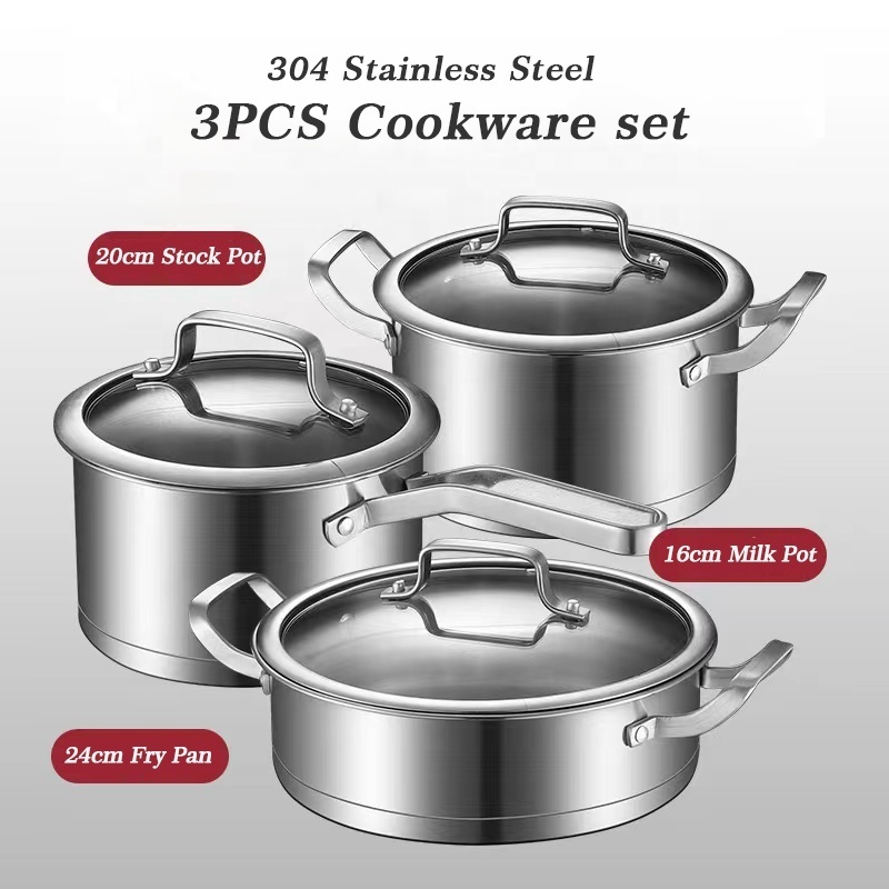 High quality 6pcs stainless steel 304 cookware set cooking pot kitchenware ollas de cocin induction pots and pans